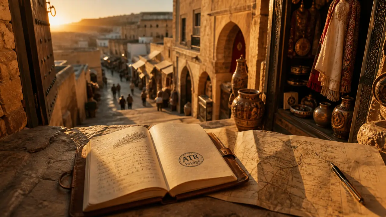 Voyages culturels : carnet et médina animée à l’heure dorée