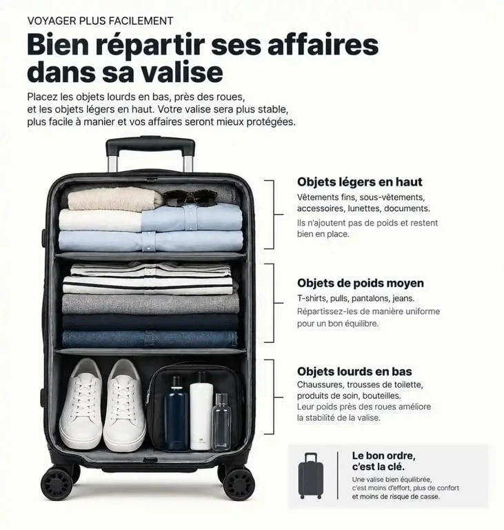 Répartition du poids dans une valise pour 1 semaine