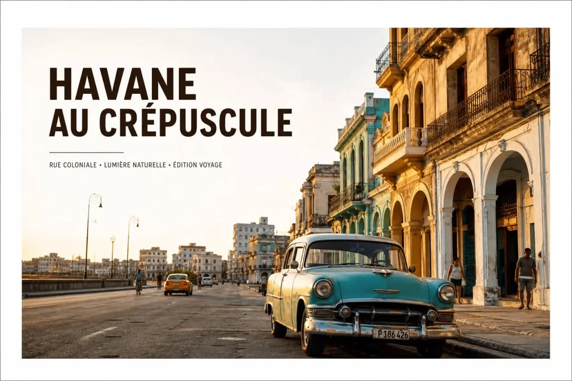 Voyage sur mesure Cuba : ambiance de rue coloniale à La Havane avec voiture américaine