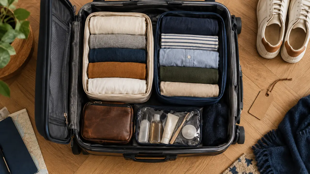 Quoi mettre dans sa valise pour 1 semaine : valise organisée, linge et trousse de toilette 100 ml