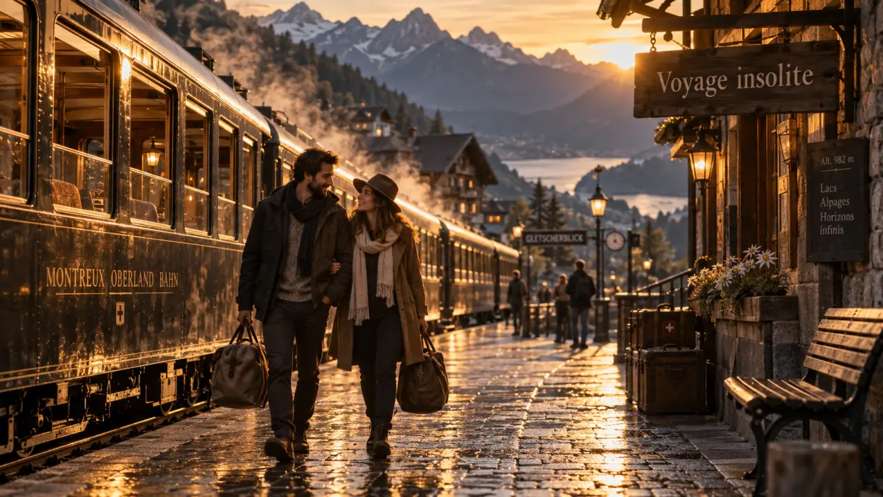 Voyage insolite suisse : train alpin près du lac