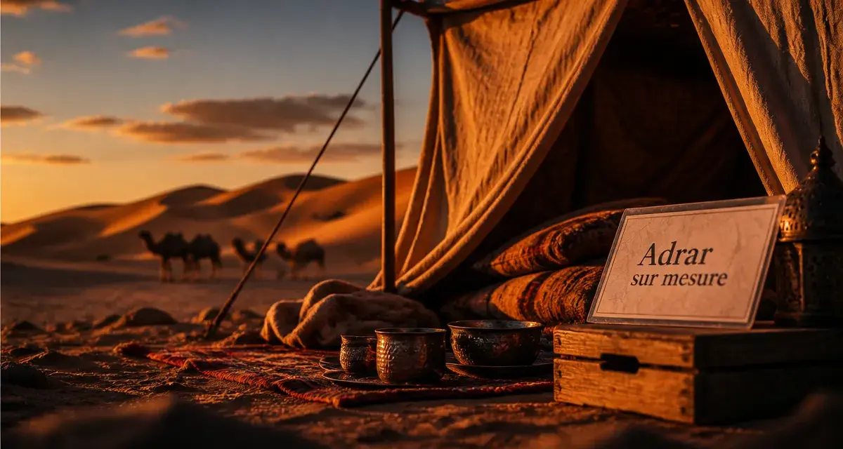 Voyage sur mesure mauritanie : tente berbère au bivouac, dunes d’Adrar