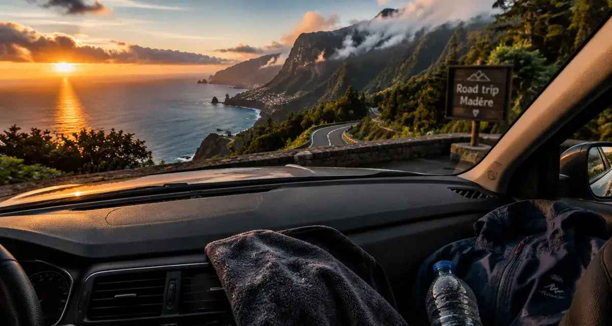 Road trip madere : route sinueuse près de Funchal, falaises volcaniques